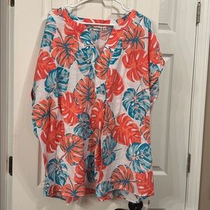 Coral Floral Plus-Size Women's Top - 3X